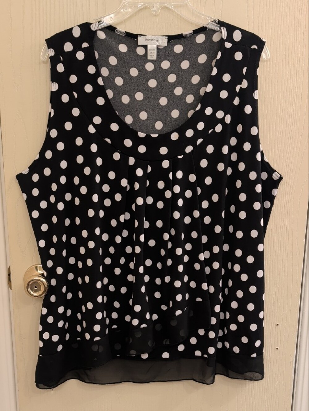 Dressbarn Woman Black White Polka Dot Pleated Wrap Front Blouse Size 22/24